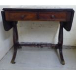A 19thC mahogany sofa style occasional table with two frieze drawers, raised on lyre shaped