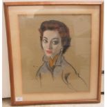 FM - a head and shoulders portrait, a woman  pastel  bears initials  15" x 17"  framed