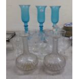 Glassware: to include a set of three tinted pale blue vases  15.5"h