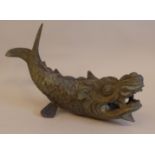 A late 19th/early 20thC Oriental cast bronze fountain head, fashioned as a 'Dragon-fish'  16"L