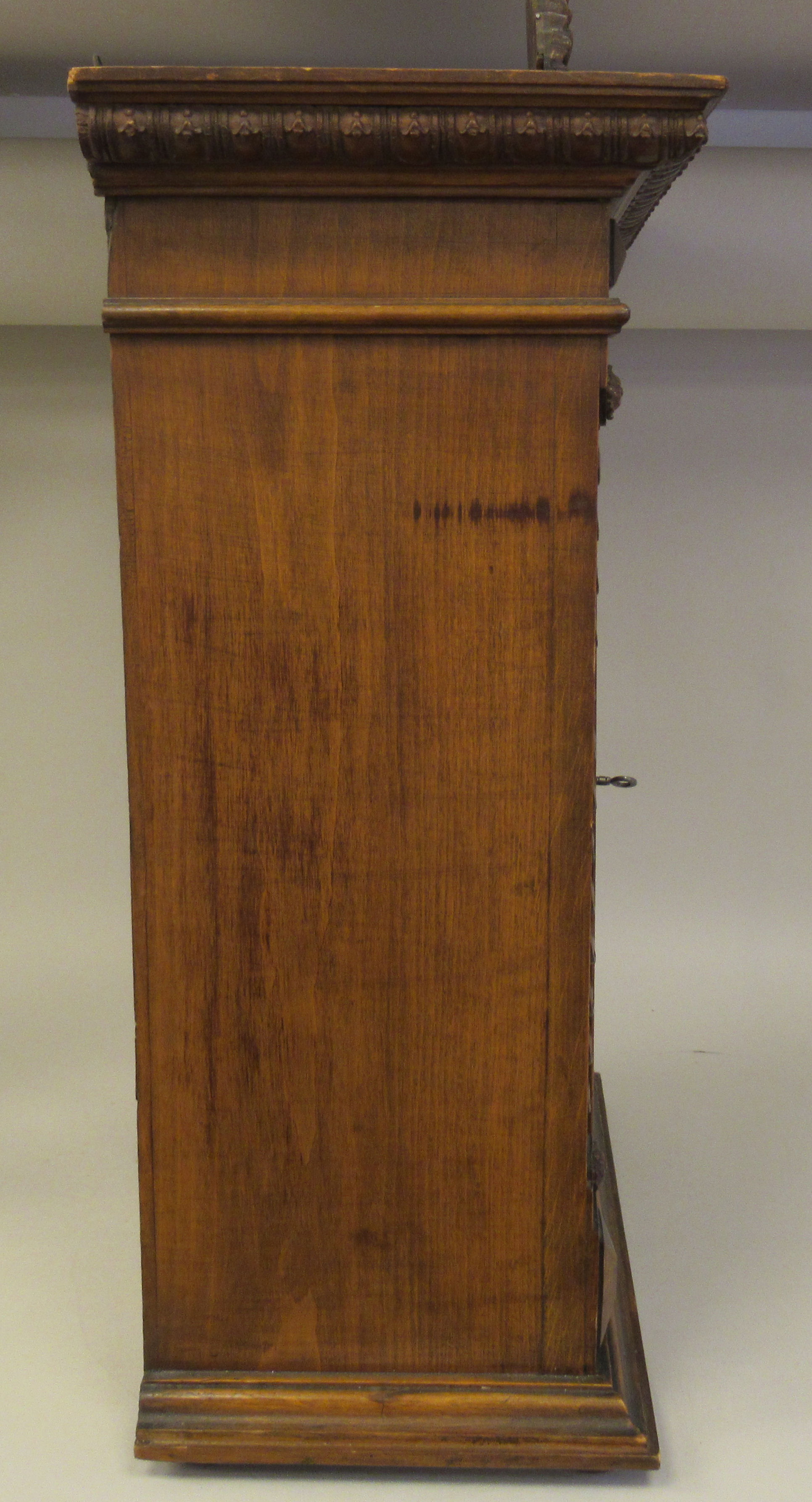 A late 19thC Continental finely carved, hanging cupboard with an upstand pediment and lockable - Image 4 of 6