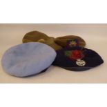 Four various British military berets: to include Tank Corps and AAC (Please Note: this lot is