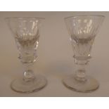 A pair of 19thC glass rummers, the tapered slice cut bowls on double knopped stems