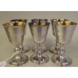 A set of six silver and parcel gilt stemmed goblets with bell shaped bowls  JB Chatterley & Sons