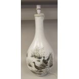 A Royal Copenhagen porcelain aluminia faience table lamp of bulbous bottle vase design, decorated by