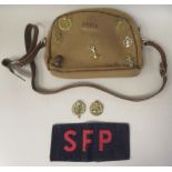 An ATS canvas shoulder bag; a Street Fire Party (SFP) fabric armband; and two ATS cap badges (Please