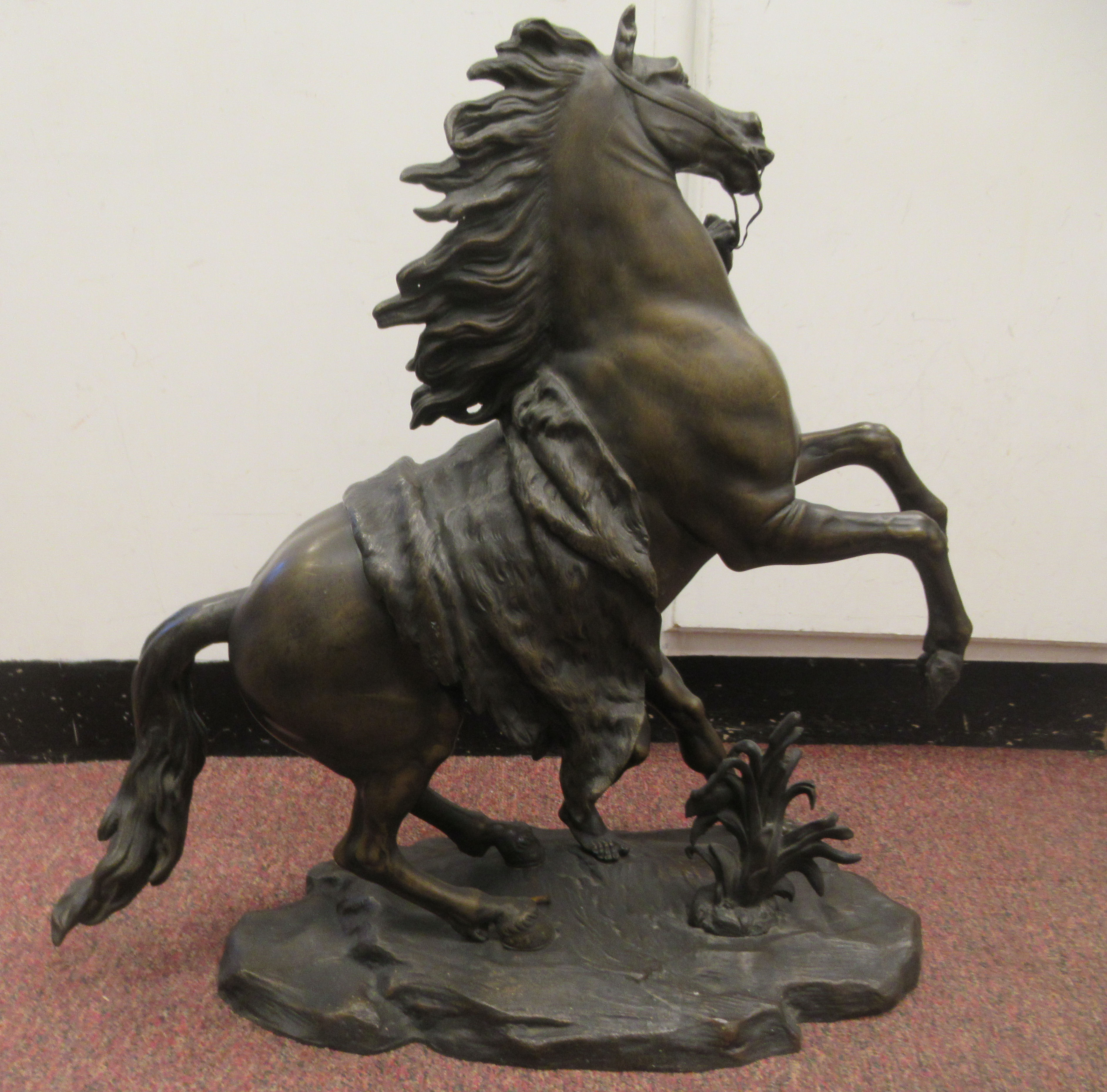 After Guillaume Couston - a cast and patinated bronze statue, a Marly horse and attendant  23"h - Image 3 of 7