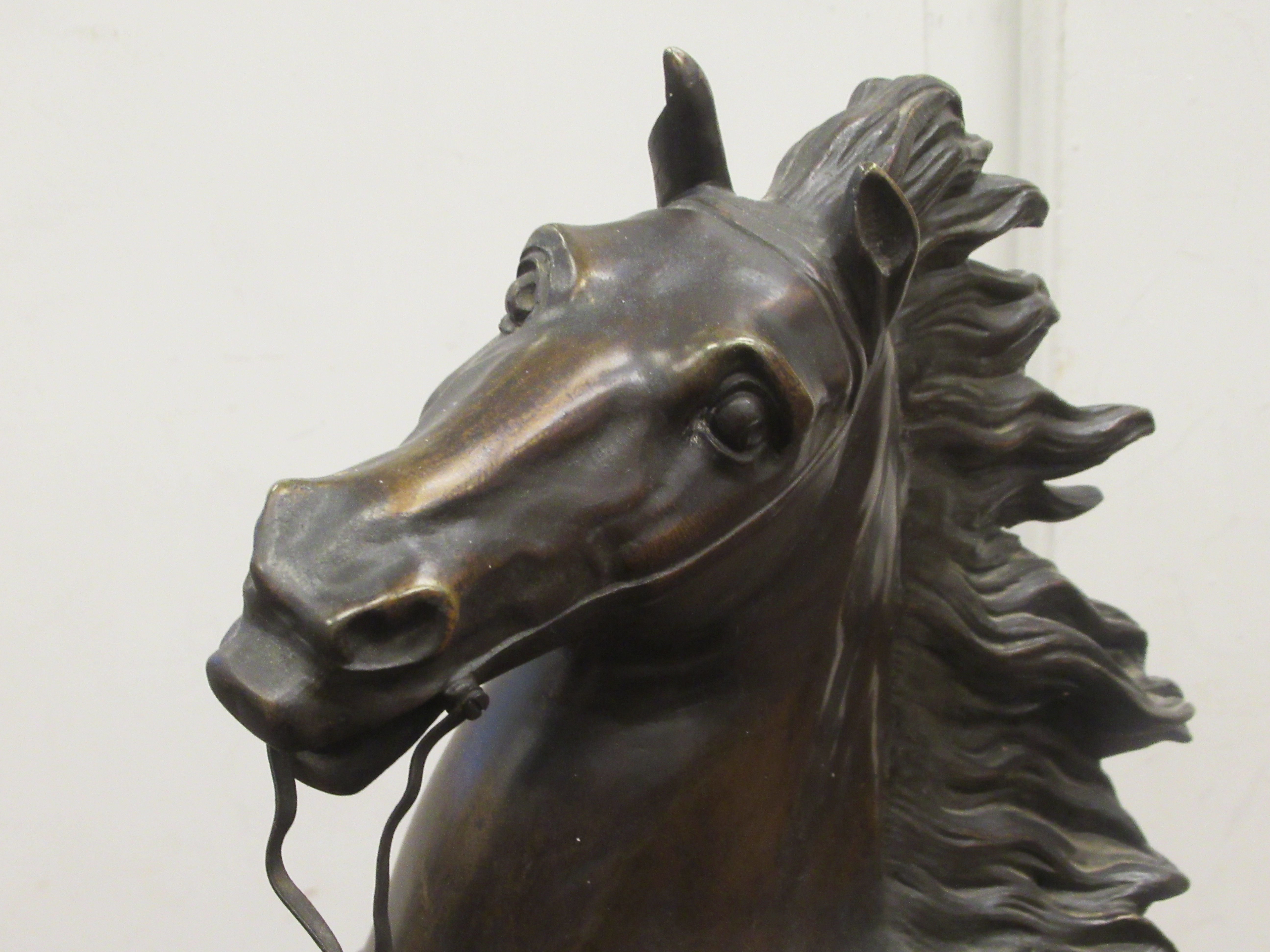 After Guillaume Couston - a cast and patinated bronze statue, a Marly horse and attendant  23"h - Image 5 of 7