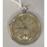 An engine turned silver cased pocket watch, faced by a decoratively engraved silvered steel Roman