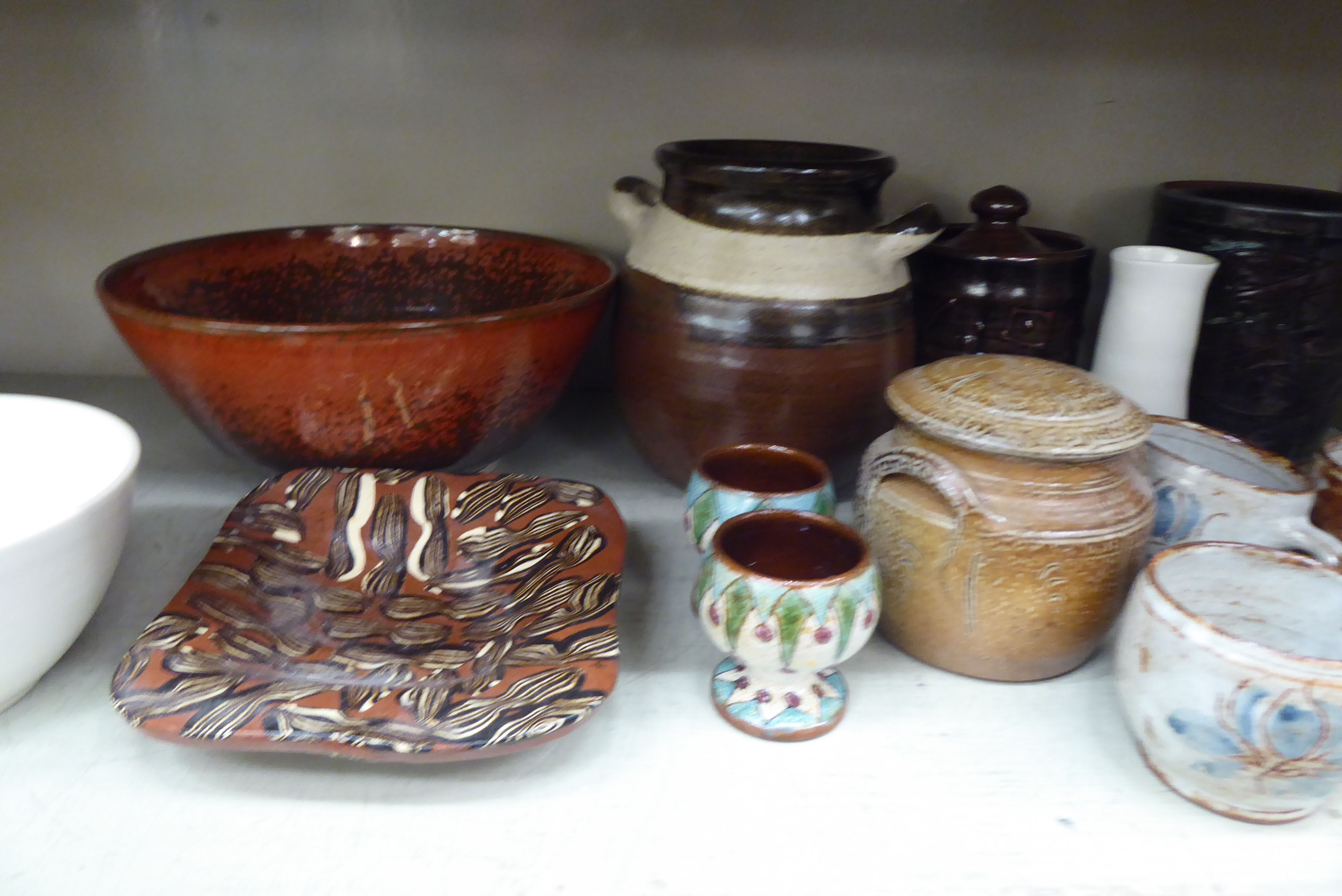 Studio and other pottery: to include a pair of pedestal cups  inscribed Mary Fenton; storage jars - Image 3 of 5