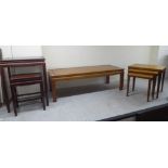 Small furniture: to include a bleached teak coffee table, raised on Chinese inspired legs  16"h