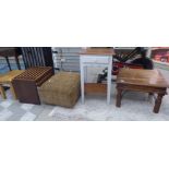 Small furniture: to include a teak occasional table with cast iron mounts  16"h  23"sq