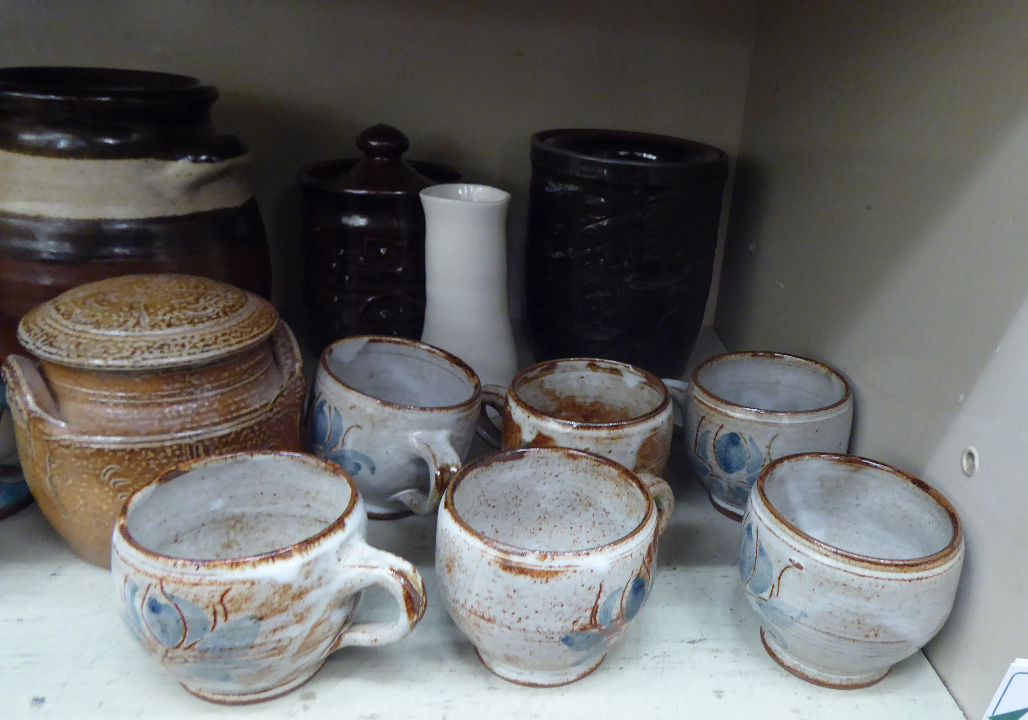 Studio and other pottery: to include a pair of pedestal cups  inscribed Mary Fenton; storage jars - Image 4 of 5