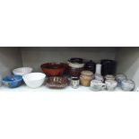 Studio and other pottery: to include a pair of pedestal cups  inscribed Mary Fenton; storage jars