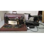 Two Singer sewing machines, model 99k and R695679, one manual, the other electric