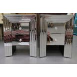 A pair of modern bevelled edged mirrored panel covered two drawer bedside chests  27"h  20"w