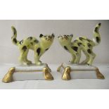 A pair of late 19thC Continental porcelain cats, each standing on a pillow  2"h