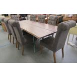 A modern limed washed oak refectory table, the one piece top elevated on two glazed plinths  30"h