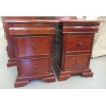A pair of modern mahogany three drawer bedside chests, raised on bracket feet  25"h  17"w
