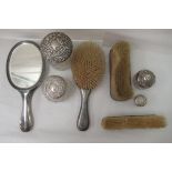 Silver topped and backed dressing table accessories: to include a hand mirror  Birmingham 1922