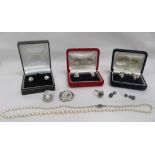 Items of personal ornament: to include white metal pearl set jewellery