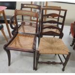Four 19thC chairs: to include a set of three Regency brass inlaid beech framed dining chairs