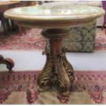 A modern antique finished composition pedestal centre table, the overpainted and partially