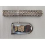 Silver coloured metal collectables, viz. a combination vesta case/pencil holder; and a cigar