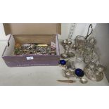 Silver plated tableware: to include a three piece cruet; napkin rings; and flatware