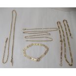 Gold and yellow coloured metal jewellery, mainly chains: to include a 9ct gold bracelet