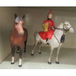 Two Beswick china model horses, viz. a mounted Household Cavalry soldier  10"h; and horse  8"h