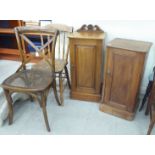 Early 20thC small furniture, viz. two pedestal pot cupboards  30"h  15"w; a beech and elm framed