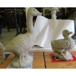 Two composition stone terrace ornaments, a goose  20"h; and a duck  11"h