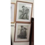 Two Van Gogh style agricultural scenes  monochrome prints  14" x 20"  framed