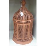 A modern red painted metal, Moroccan temple design lantern  18"h