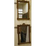 A pair of modern antique style mirrors, set in C-scrolled shell and foliage moulded gilded and