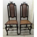 A pair of 18thC style mahogany framed side chairs, each having a high, moulded and scrolled back