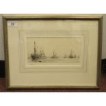 After WL Wyllie - offshore Naval vessels and a rowing boat in the foreground  etching  bears a