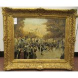 JF Raffaelli - a crowded French street scene  oil on panel  bears a signature  15" x 19"  framed