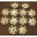 A late 19thC Royal Worcester china dessert service, individually decorated with wild flowers