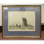 After WL Wyllie - small sailing vessels on choppy water  etching  bears a pencil signature  7.5" x