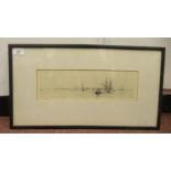 After WL Wyllie - offshore shipping  etching  bears a pencil signature  3.5" x 13"  framed