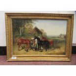 JF Herring Jnr - a scene with horses, a goat and poultry  oil on canvas  bears a signature & Richard