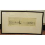 After WL Wyllie - offshore shipping with harbour buildings in the foreground  etching  bears a