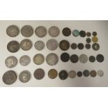 Various 18th, 19th & early 20thC British and foreign coins: to include a 'cartwheel' penny, three