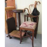 Small furniture: to include an early 20thC oak framed, six division stickstand  25"h  14"w