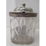 An early Victorian silver lidded condiments pot with a moulded glass reservoir  George Frederick