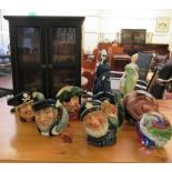 Decorative ceramics and glassware: to include five Royal Doulton china character jugs, featuring '