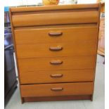 A 1970s teak six drawer tallboy, on a plinth  39"h  31"w