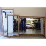 Three modern mirrors, two in gilt frames  largest 20" x 30"
